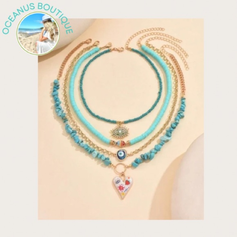 Turquoise and Gold Layered Necklace Set